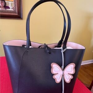 Furla Black Tote with Pink Butterfly Accent
